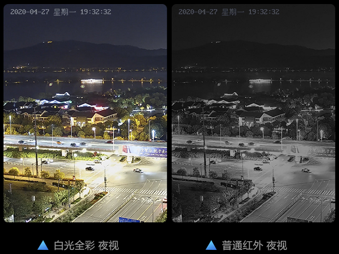 白光全彩攝像機與(yu) 普通紅外效果對比