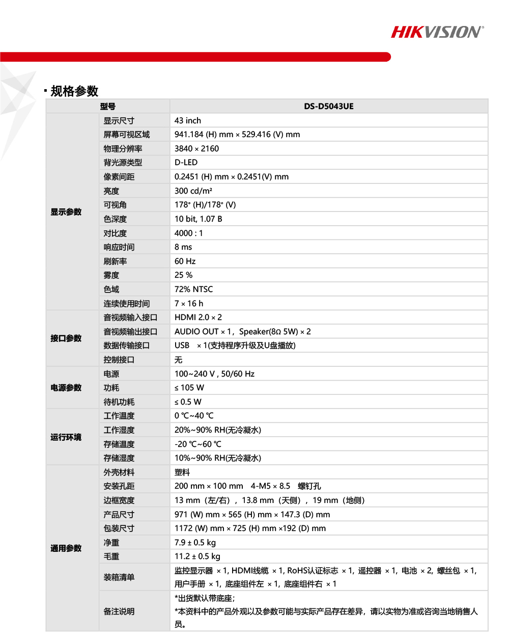 DS-D5043UE產(chan) 品參數